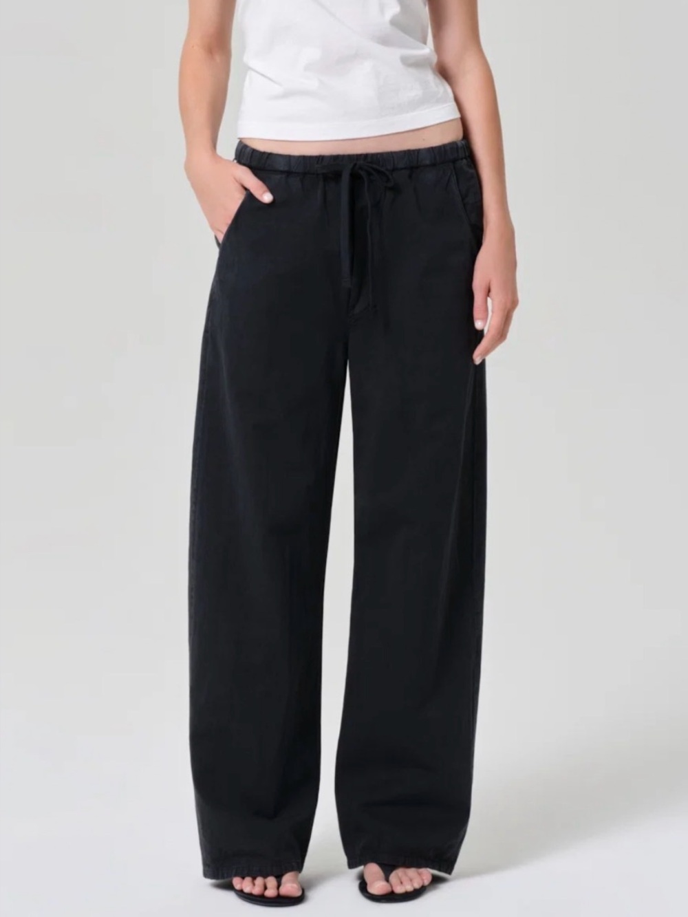 CITIZENS OF HUMANITY Aurora Wide Leg Pants XS Washed Black Italian Twill Flax